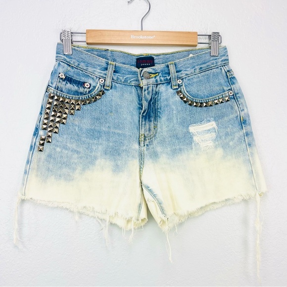 Tommy Hilfiger Vintage Y2K 2000s Bleach Cutoff high Waist Denim Studded Shorts - Picture 1 of 11